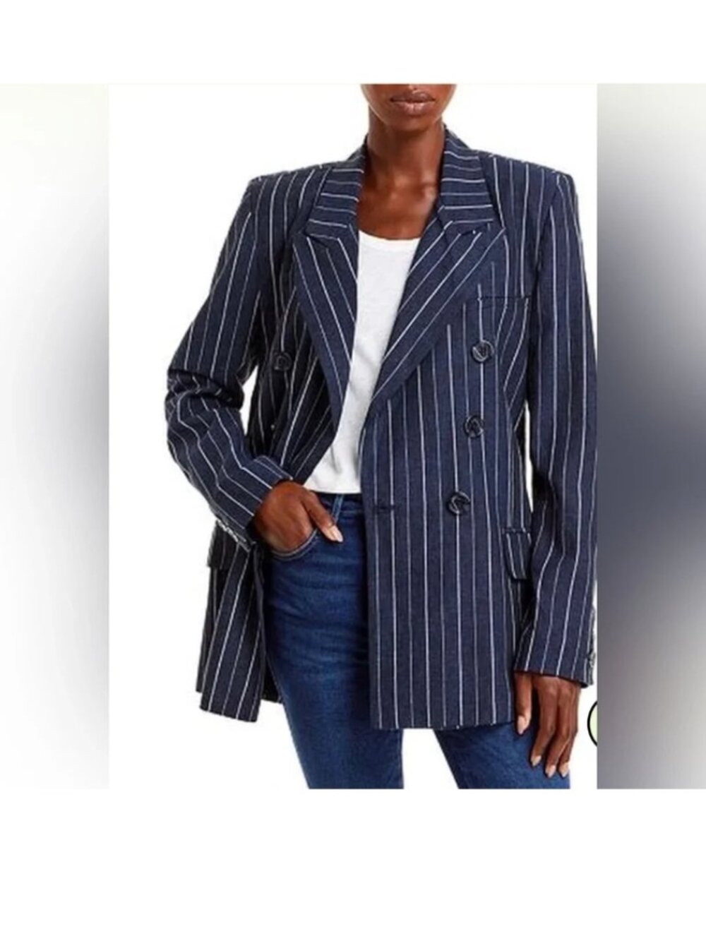 Free People Ashby Pinstripe Blazer Navy Combo Size Small